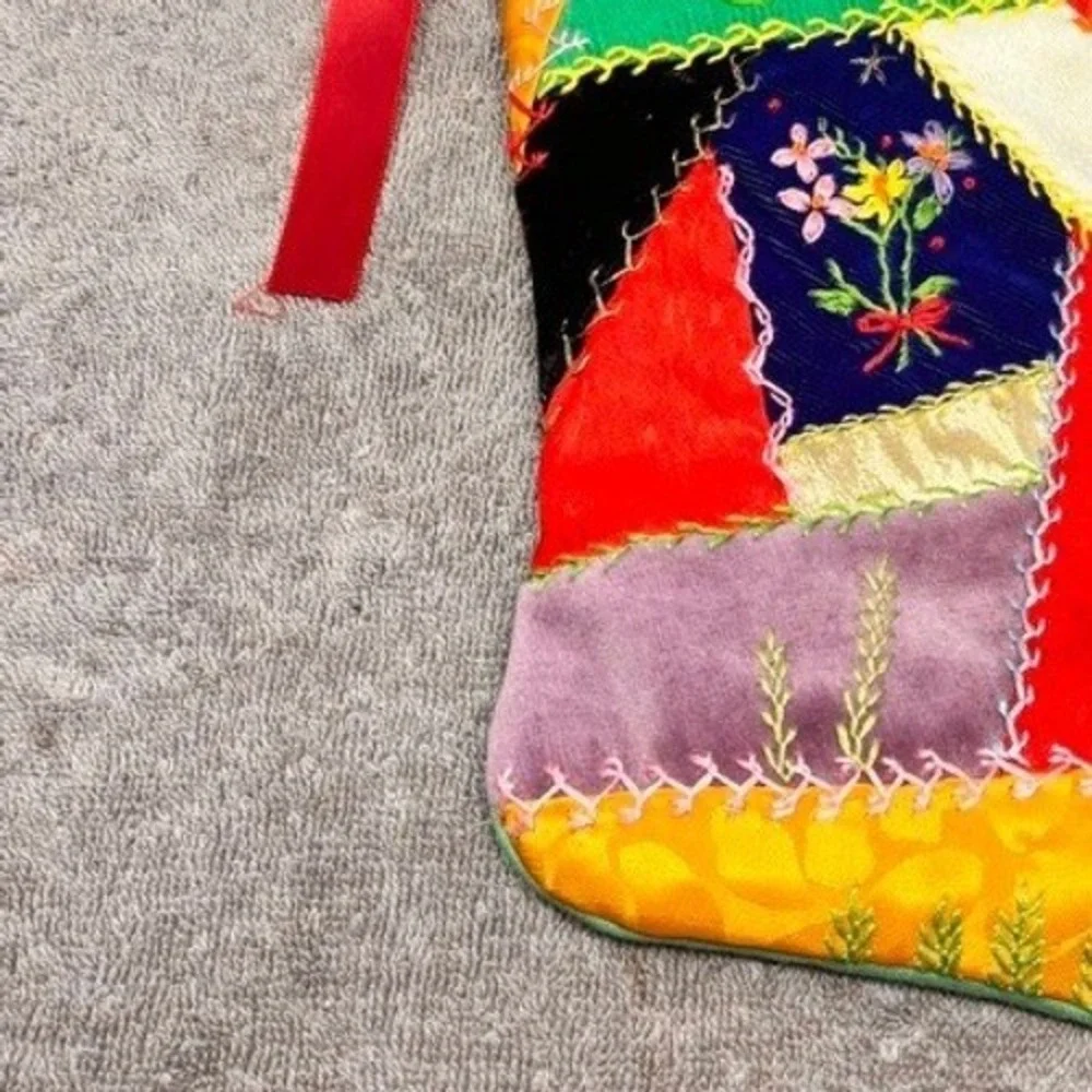 Vintage Handmade Crazy Quilt Christmas Stocking 10